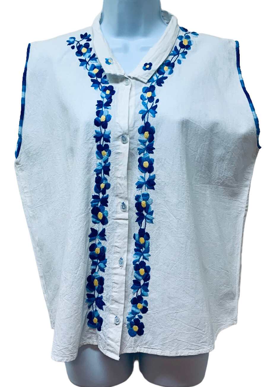Vintage Handmade Embroidered Blouse Top Boho Ethnic Peasant XL Sack Cloth