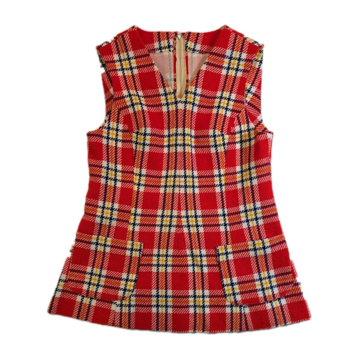 1960s-70s Handmade Red Navy & Yellow Plaid Waistcoat