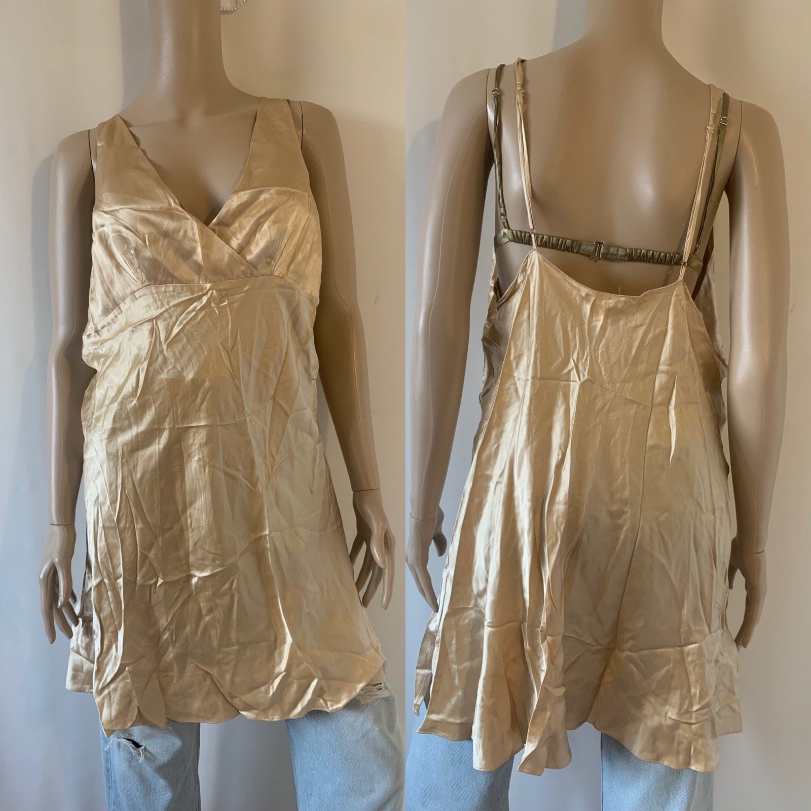 Vintage Y2K Nordstrom gold champagne silk slip dress – glam, party loungewear