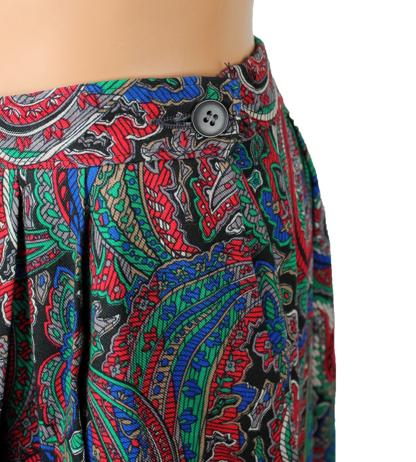 Vintage Pendleton Pleated Midi Skirt Sz 10P M Blue Red Green Paisley Rayon