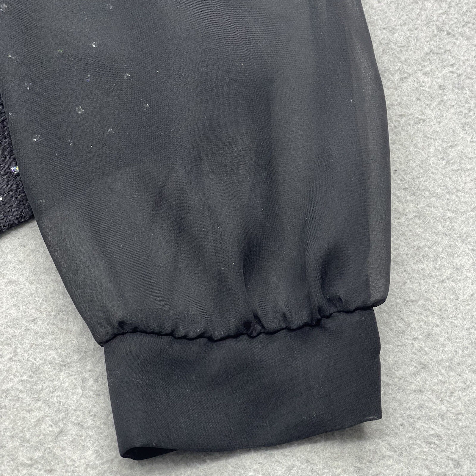 Vintage Another Thyme Blouse Womens XL Black Sheer Sleeves Sequins Made in USA