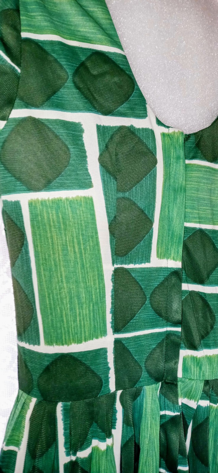 Vintage 60s Size 12 Geometric Nylon Zip Dress Gathered Pleated Skirt belt Loops