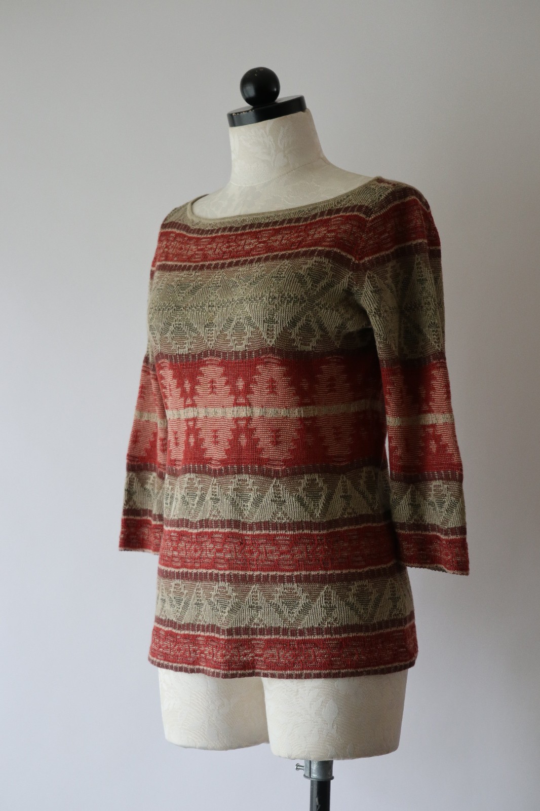 Y2K Vintage Autumn Brown Red Linen Americana Striped Southwest Sweater Women S