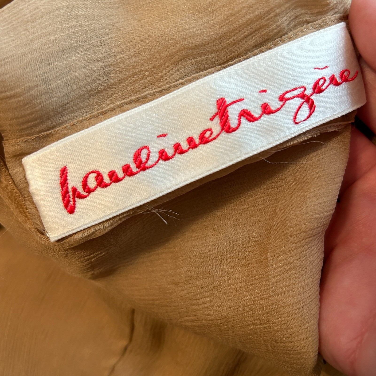 Vtg Pauline Trigere Womens L Sheer Beige Crepe Silk Slip Dress Lingerie