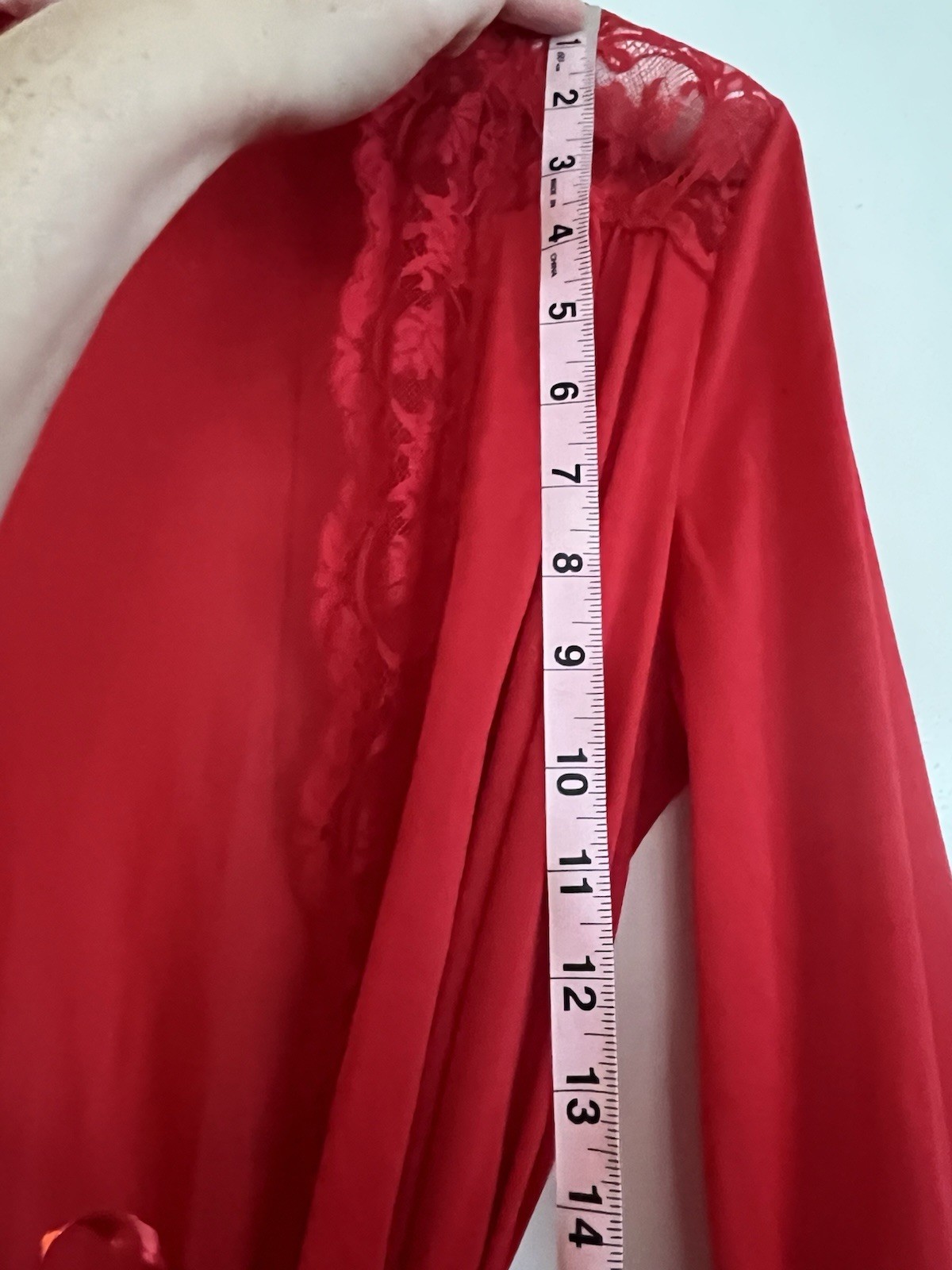 VTG OLGA Red Satin Robe Lace Trim Medium Style 9702 Long Nightgown Peignoir