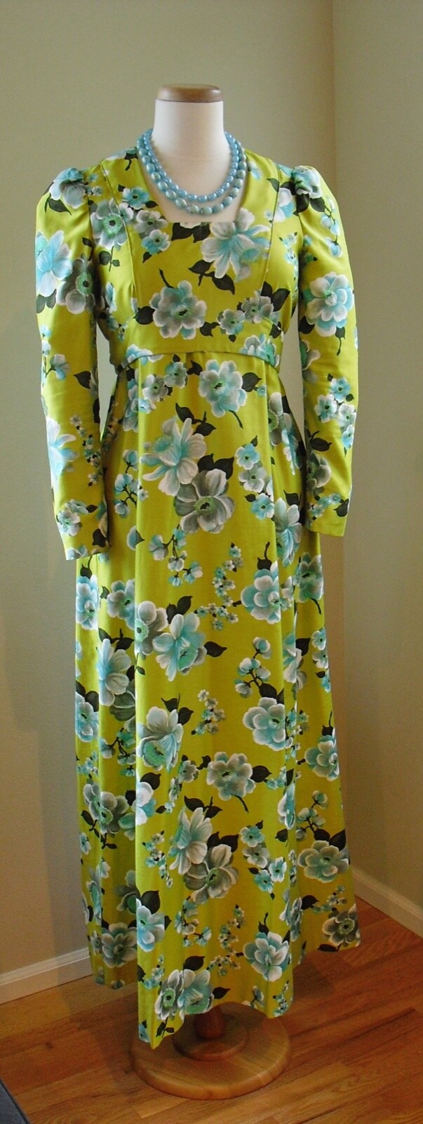 Penelope on Bridgerton / Romantic Empire Waist Lime Green Floral Print Maxi Dres