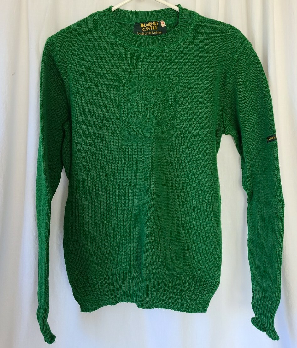 Vintage Blarney Castle 100% Wool Knit Sweater Shamrock Green Ireland Ladies M