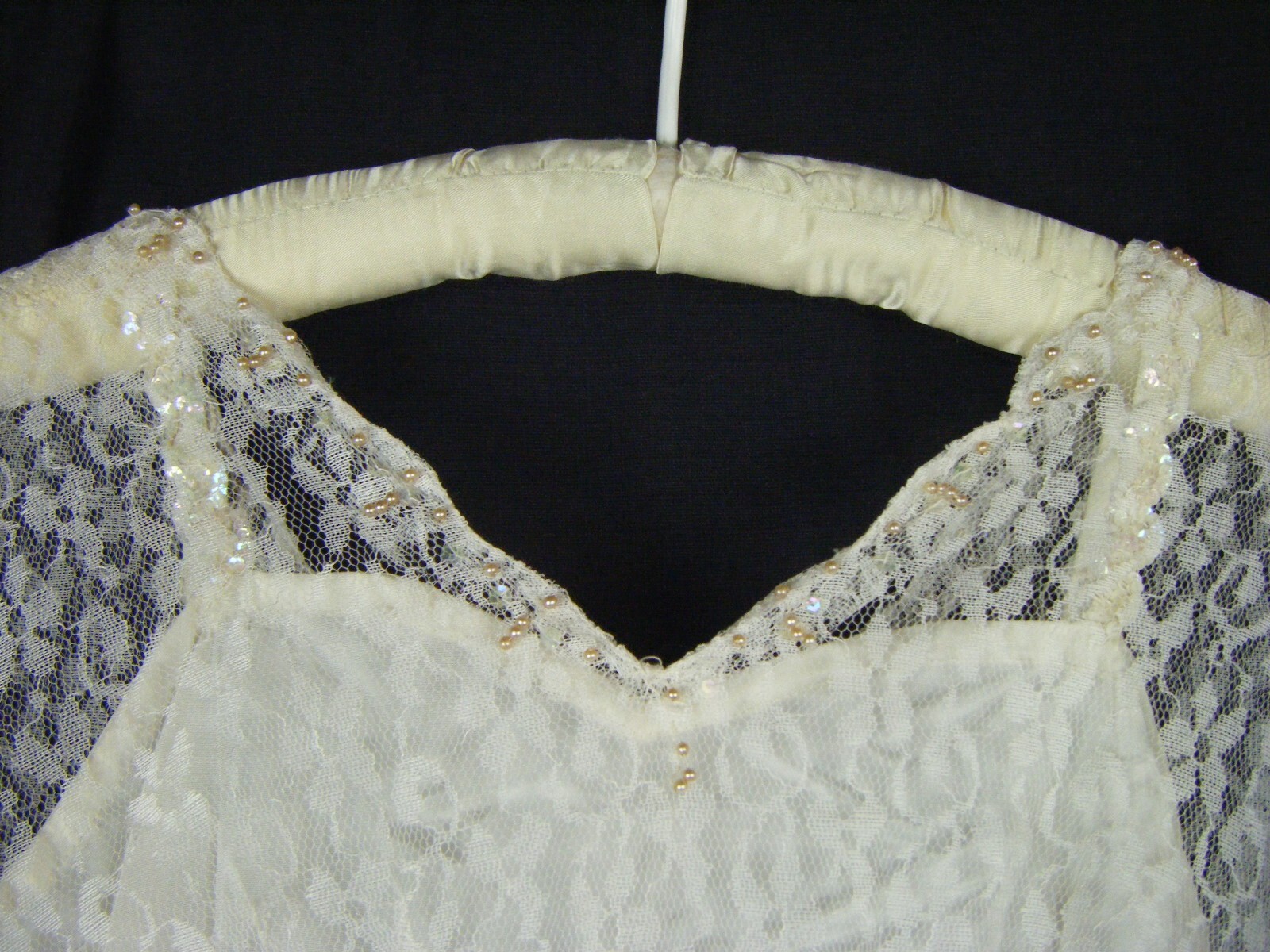 Vtg 50s Ivory Floral Beaded Lace Wedding Dress & Lace Sleeve-Bust 30/3XS-2XS
