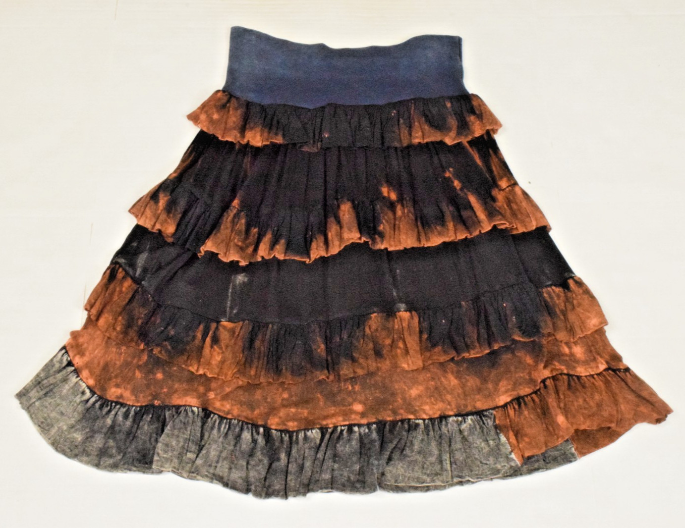 Vintage Skirt Rising International Size S 90s Tiered Fire Dye Charcoal Nepal