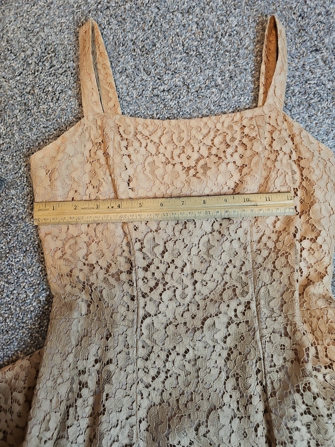 VINTAGE STRAP SWING Dress LACE JACKET Flare Tan Lace Lined Circle Skirt Zipper