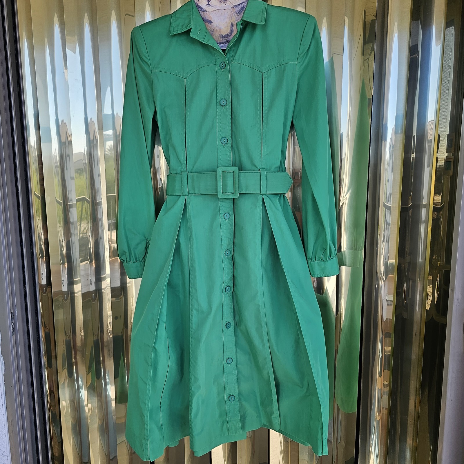 Vintage N.R. 1 By Ned Gould Green Western Style Trench Coat Sz 6