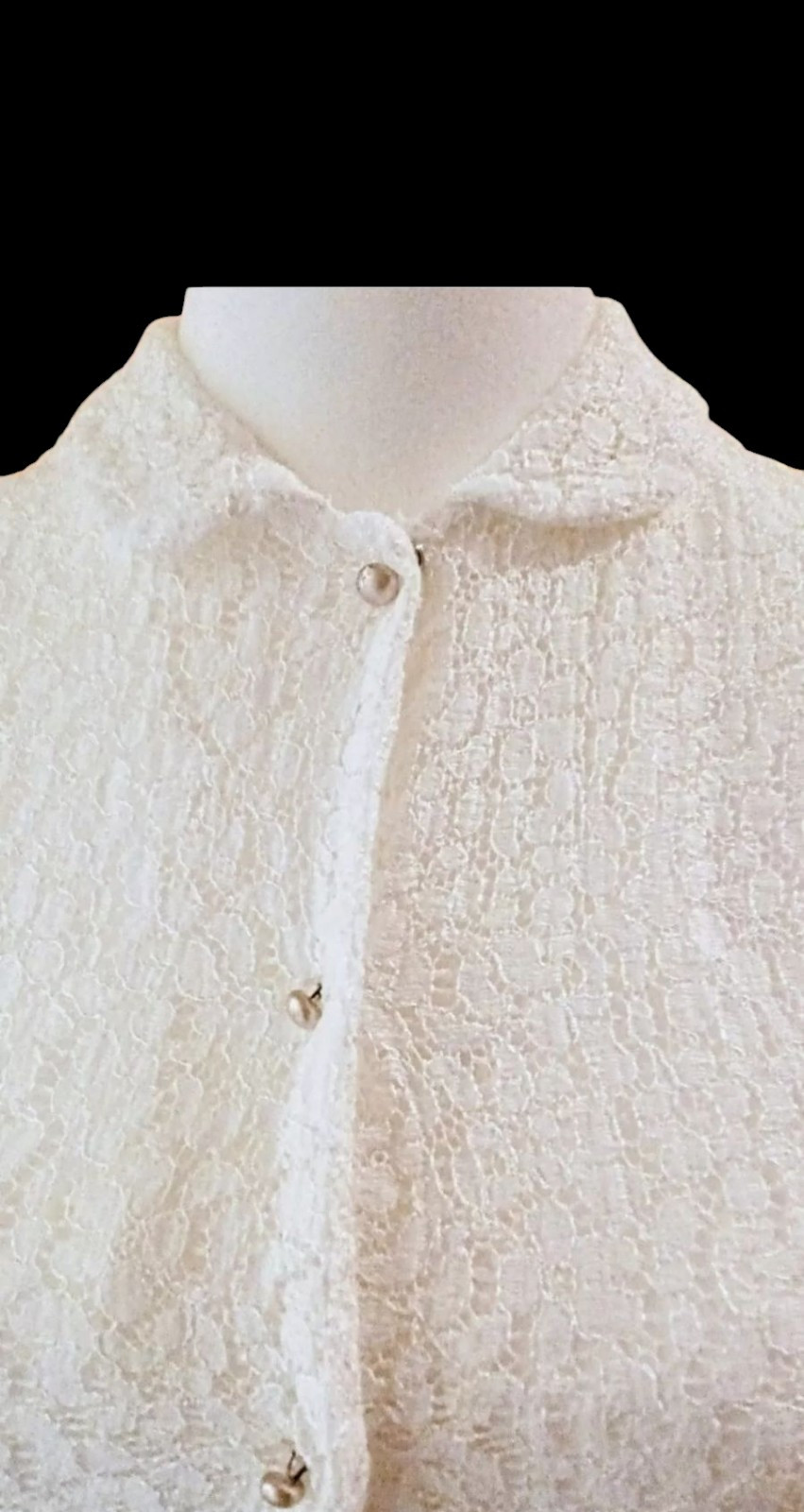 Vintage 1930s/40s White Lace Doleman Sleeve Fitted Waist Pearl Button Blouse XXS