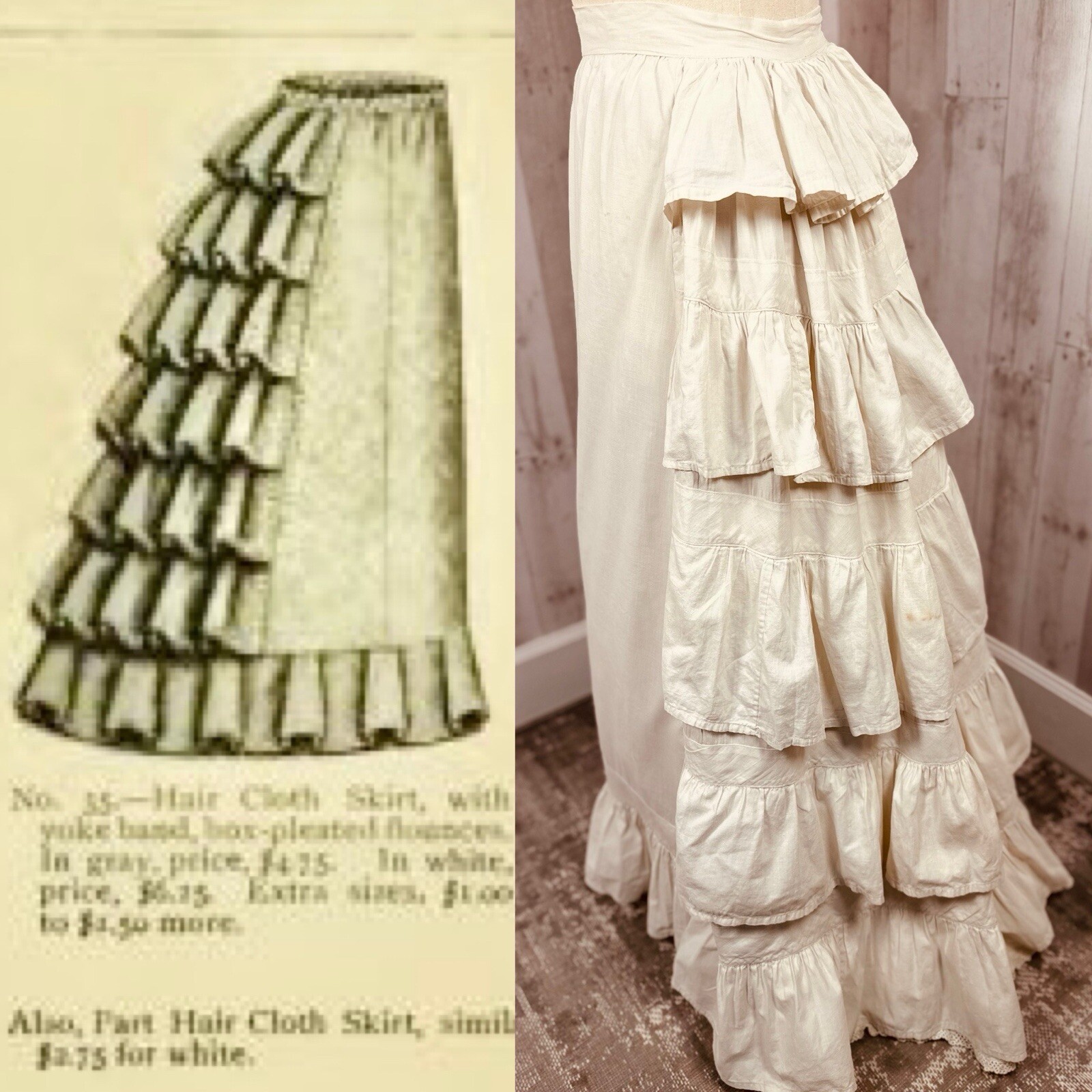 1900s True Victorian Bustle Petticoat White Soft Wearable Cotton Ruffle Tiers XS