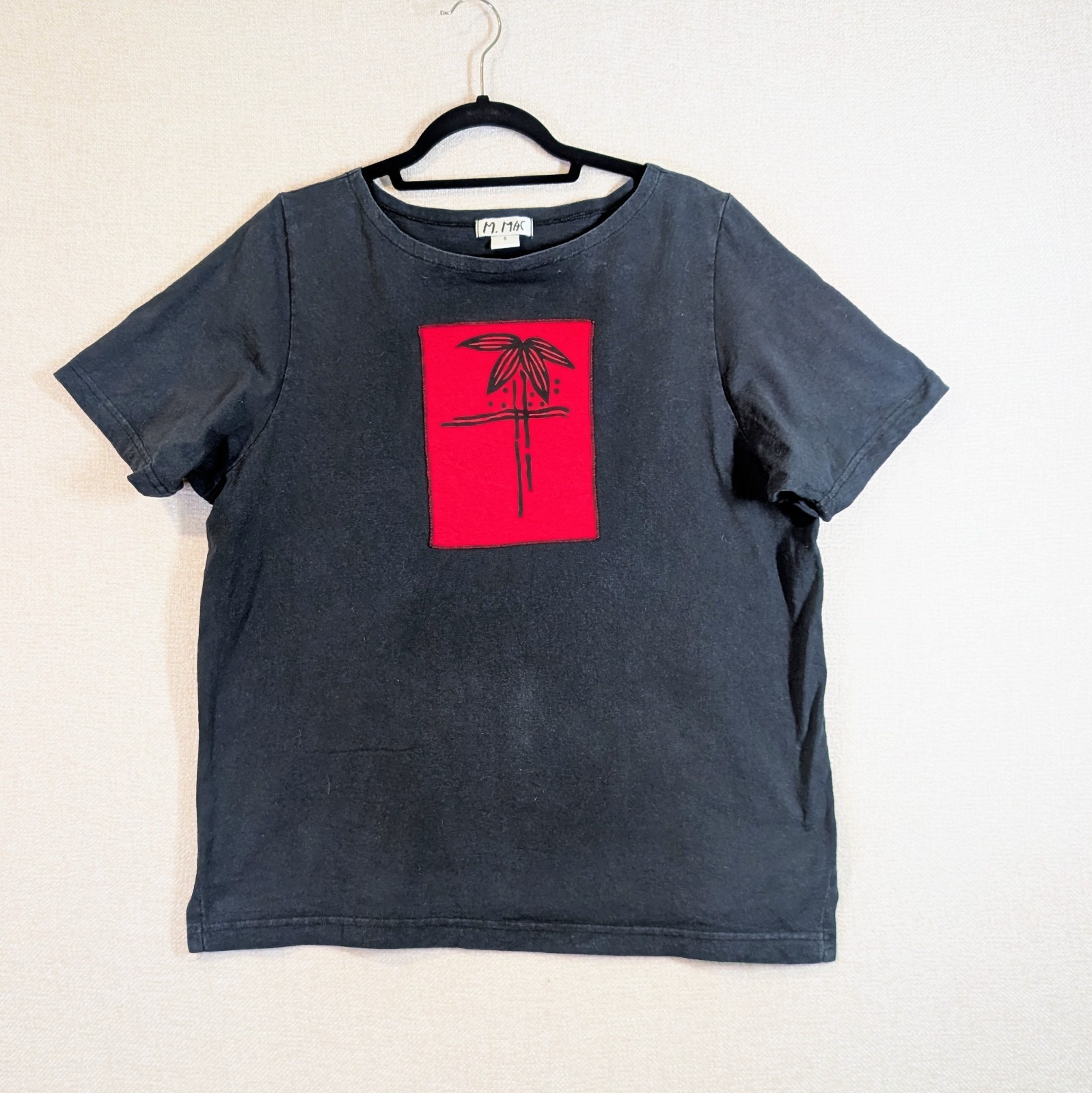 VTG 90’s M. Mac Women S Palm Tree TShirt Black Red Patch Graphic Top Art-To-Wear