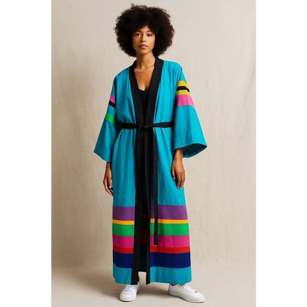 Vintage 70’s Youth Guild Size Large Unisex Colorful Colorblock Full Length Robe