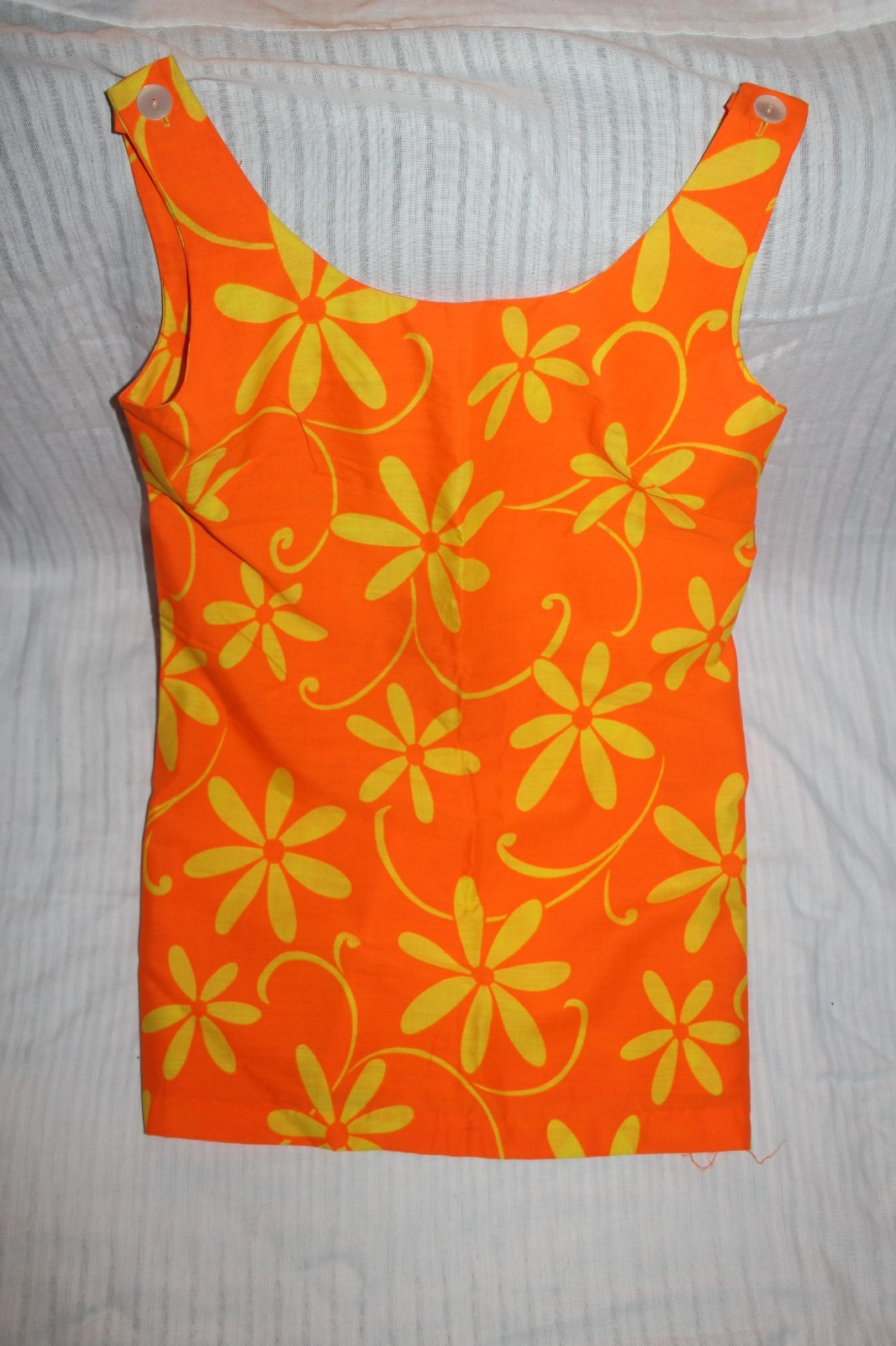 Vintage Fumi’s at Waikiki Custom Made Hawaiian Mini Shift Dress Orange/Yellow -M