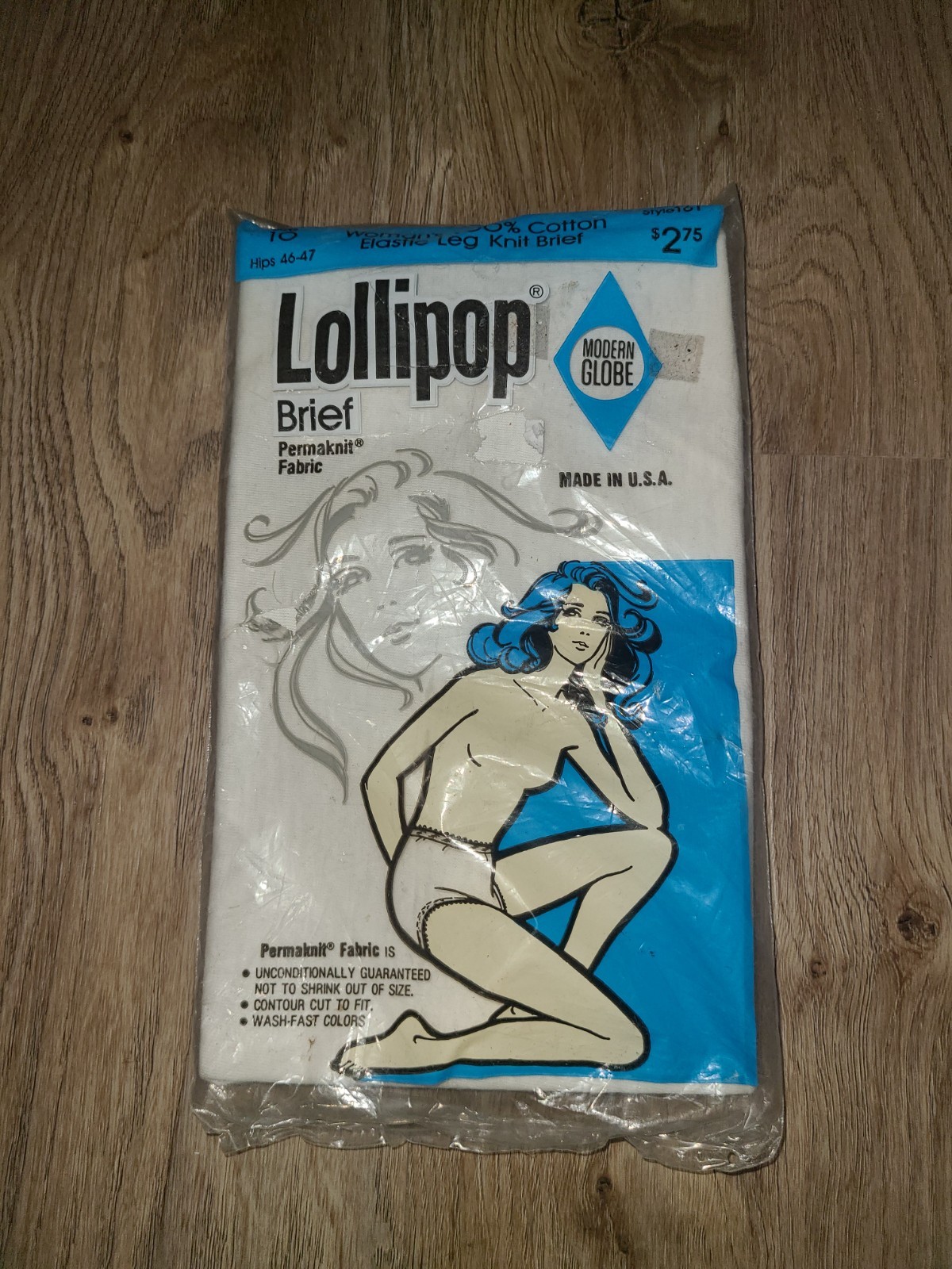 NOS VTG 1960’s Lollipop SZ 10 Brief Modern Globe Cotton White Fabric Hips 46/47