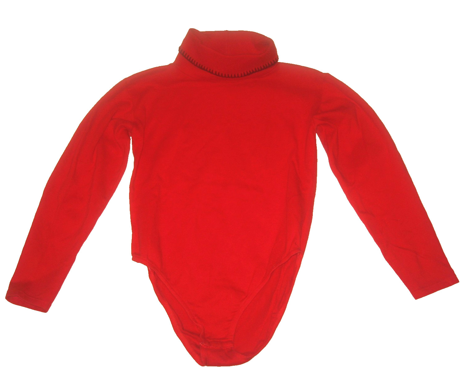 VtG 90s BONJOUR Red Black Trim Turtleneck Granny-Core Knit High-Cut Bodysuit L