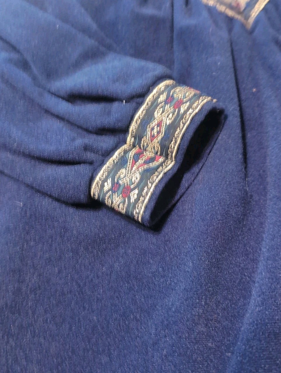 Vtg Vanity Fair Womans Teal Embroidered 1/2 Zip Long Fleece Robe Size S