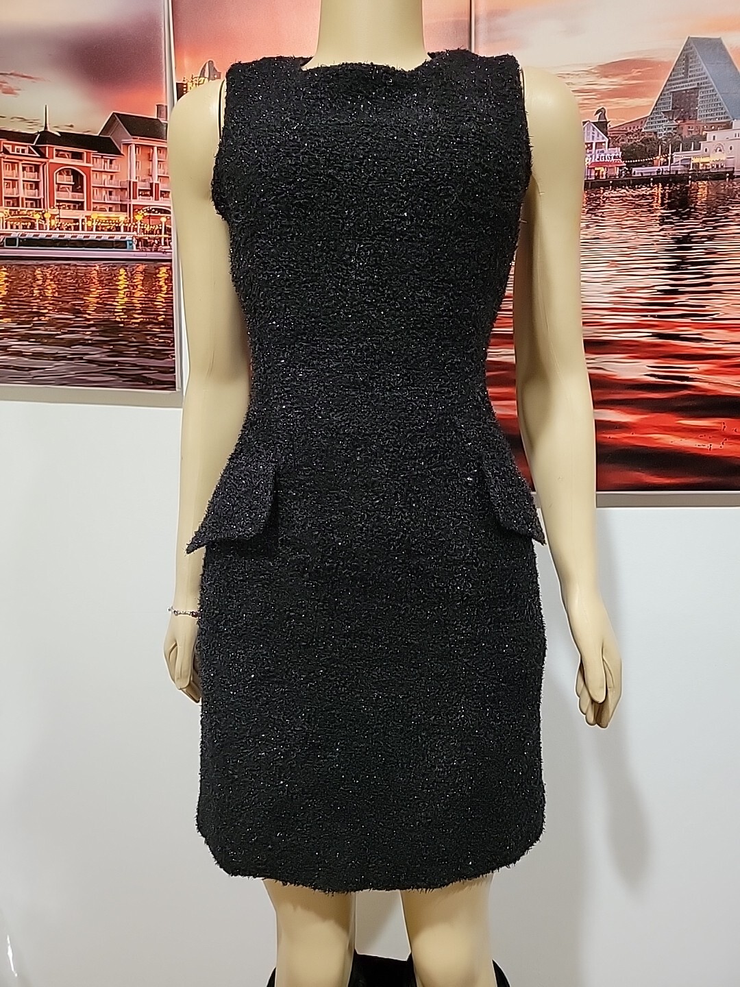 Patrick Cox Wannabe Vintage 90’s 48/12 Black, Furry Textured, Party Dress #C