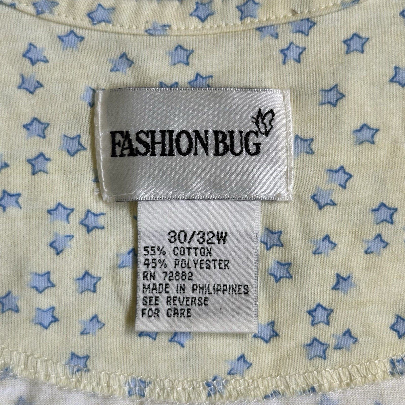 VTG Light Yellow Blue Stars Sleep/House Dress FashionBug Women’s Sz 4X (30/32W)