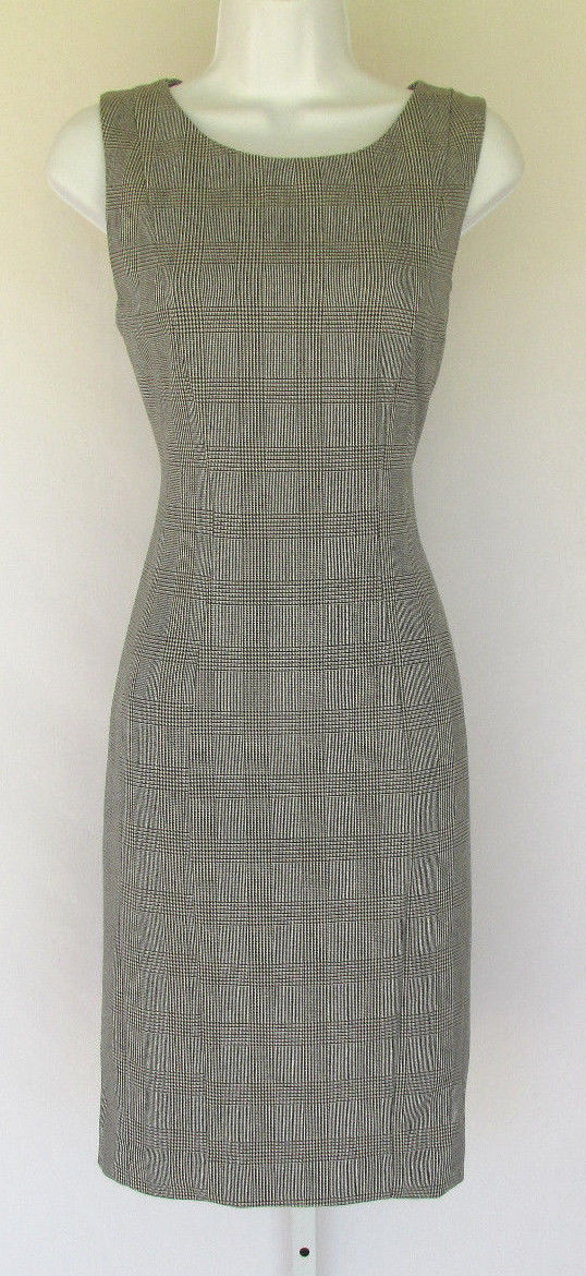 VINTAGE 1980s DRESS BLACK WHITE CHECKERS FULLY LINED POLY RAYON SPANDEX SIZE 8