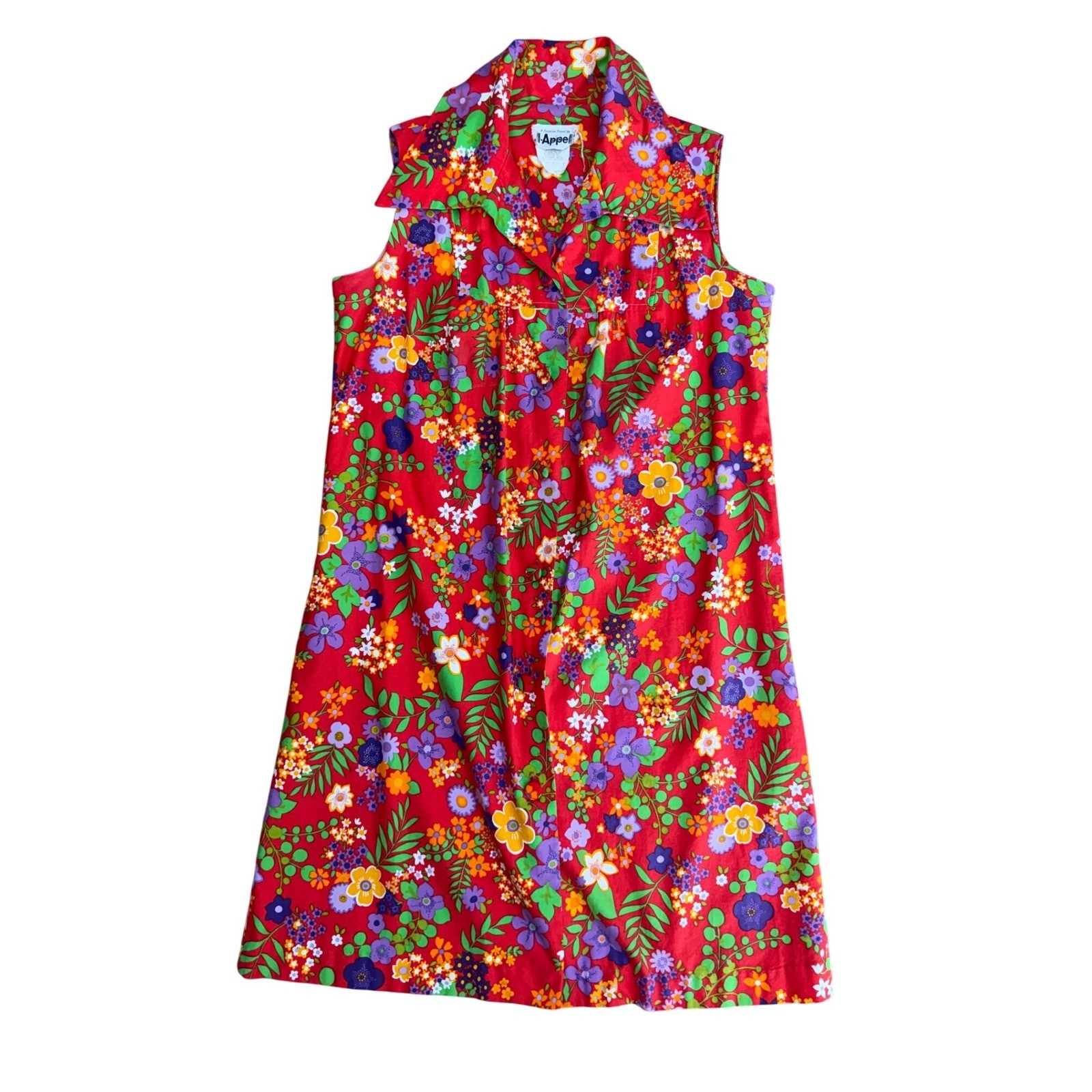 Vintage Red Floral Sleeveless Shift Dress Retro 60s 70s Mod Medium groovy