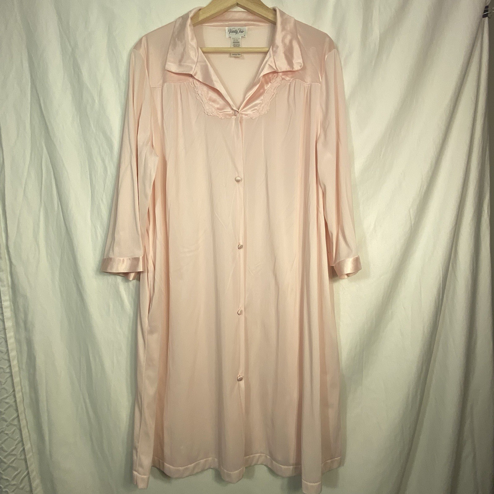 Vintage Vanity Fair Ladies Housecoat Robe 3/4 Length Sleeves Pink Large