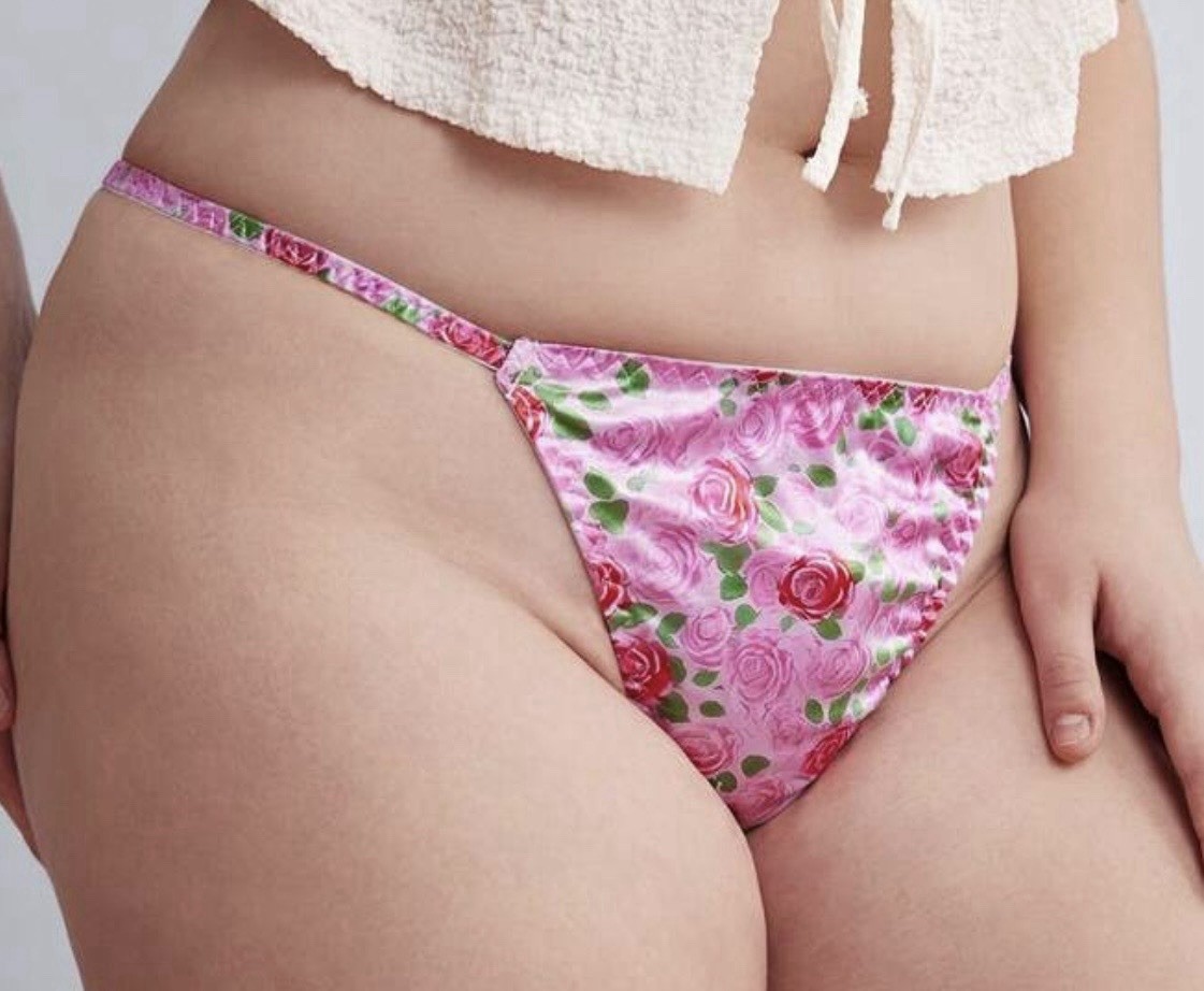 VTG 90’s Style Satin Polyester String Bikini Pink Floral Panties PLUS 1XL NEW