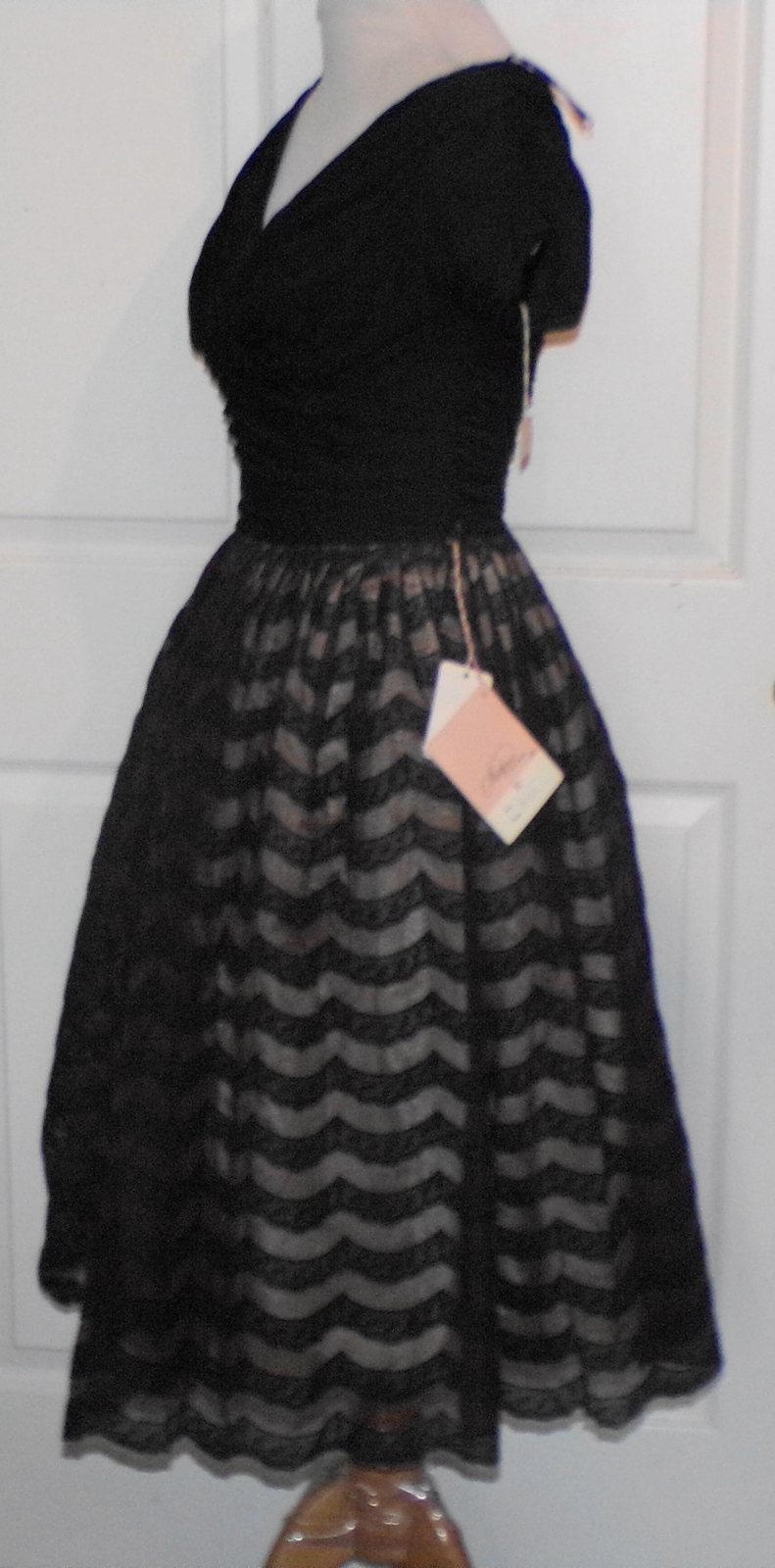 NOS Black Brown Flocked Chiffon Ruched Party Dress Naturally Natlynn Sz 11 B34