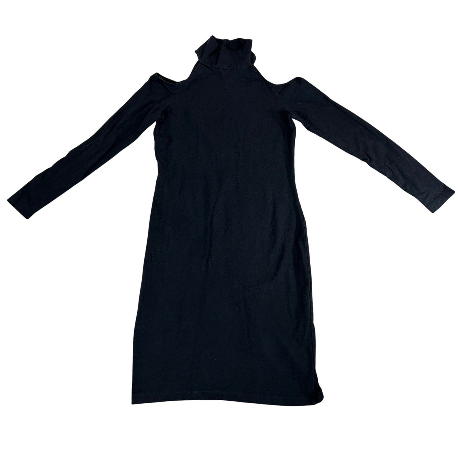 Vintage Fredericks of Hollywood Black Cold Shoulder Mock Neck Bodycon Dress USA