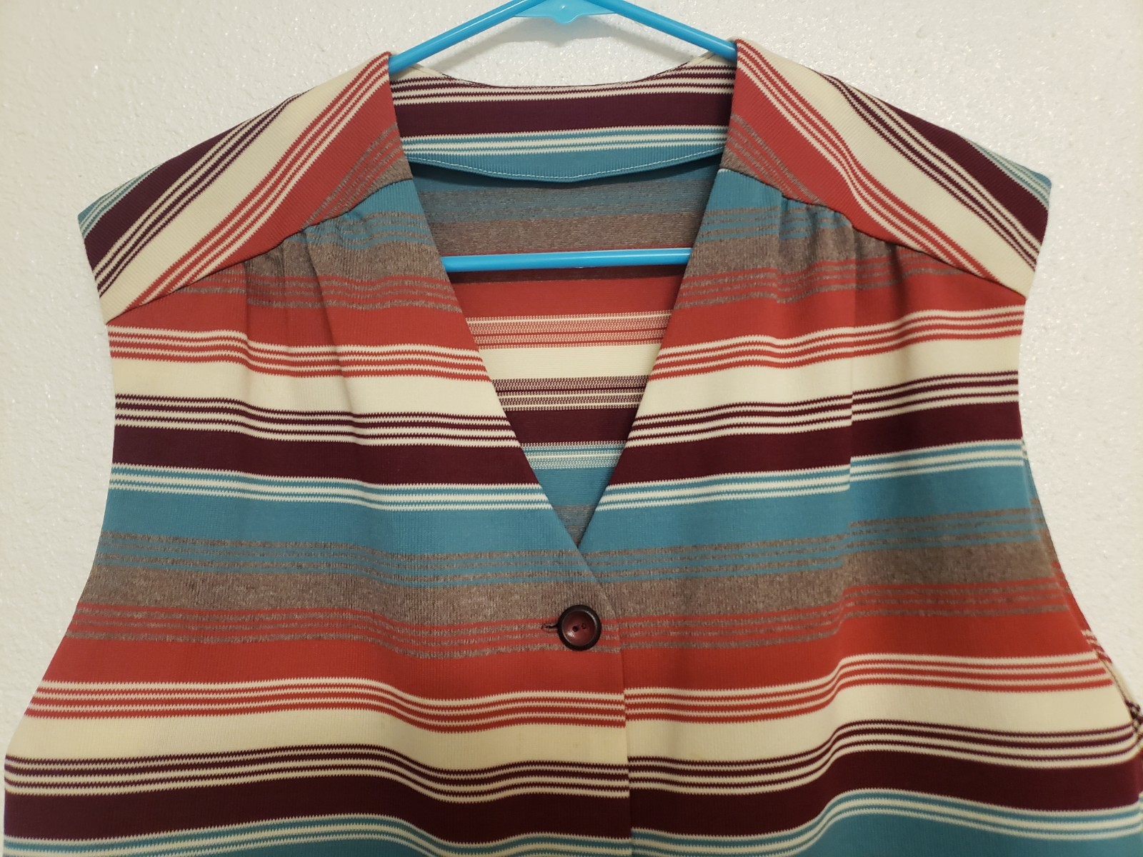 70’s Vintage Shirt Vest Hippie Mod Poly Stripe Button Front Womens Sz Large