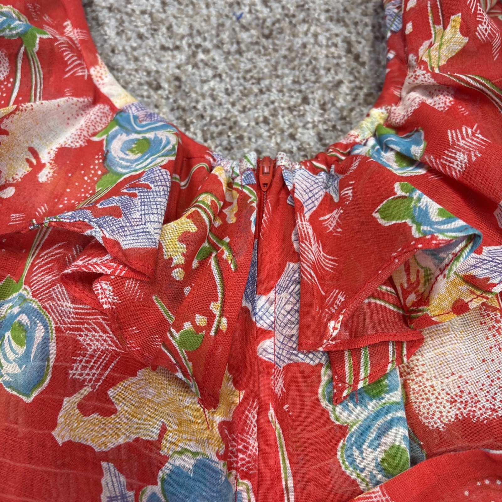 Vintage 70s Jody T Of California Cap Sleeve Orange Floral Long Dress Sz 5
