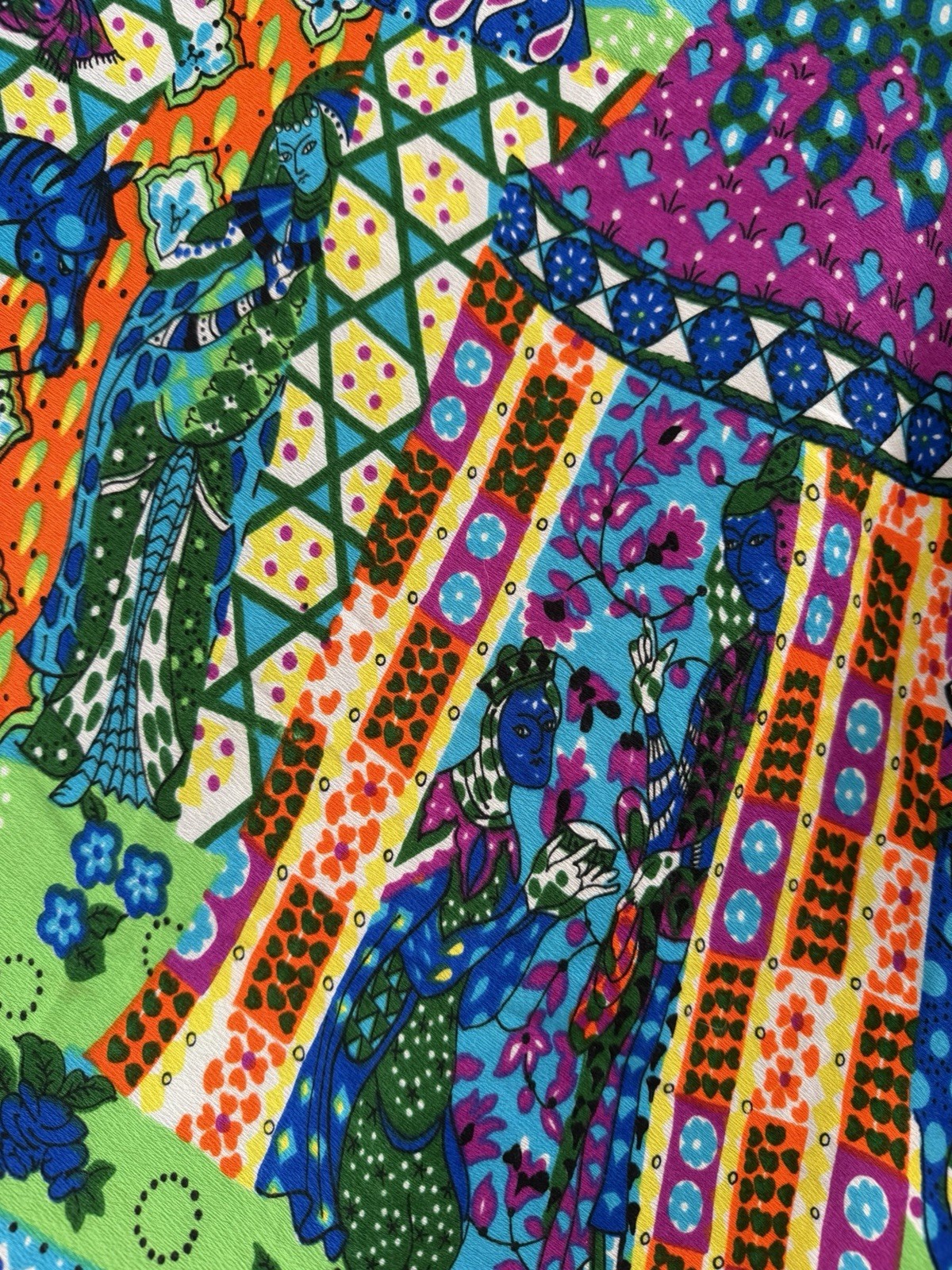 Vintage 1960’s 1970’s Retro Psychedelic Print Graphic Renaissance Maxi Skirt 29”
