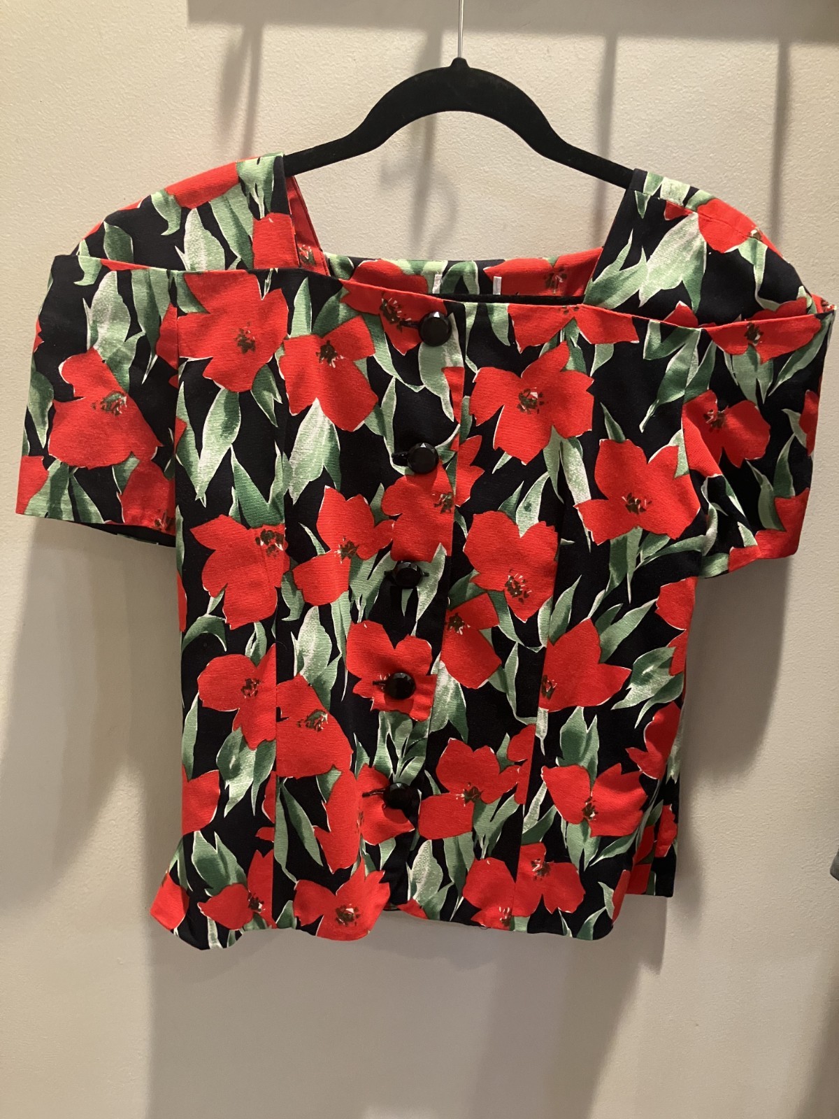 Vintage 90’s Two Piece Set (Top and 3/4 Length Skirt) Red Floral