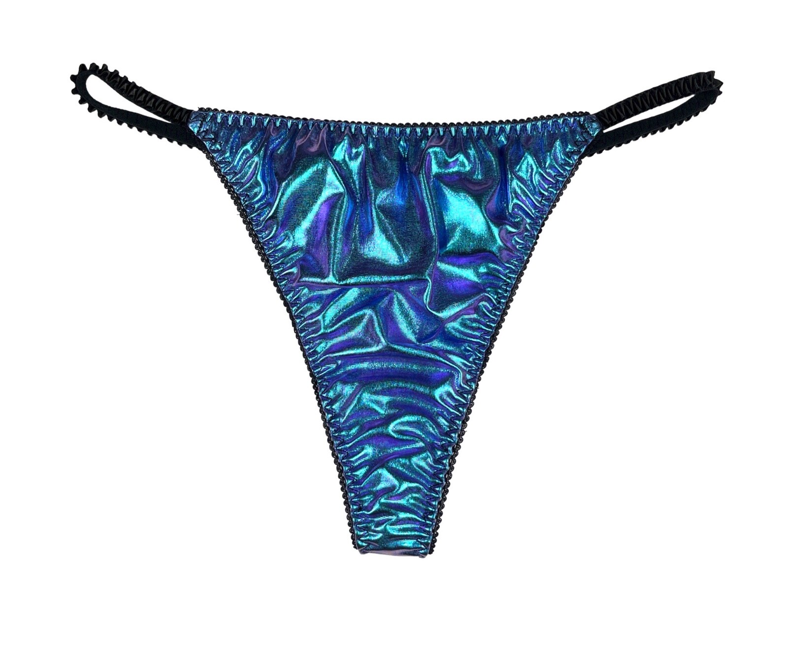 Satin String Thong Holographic Foil Satin Blue Green M