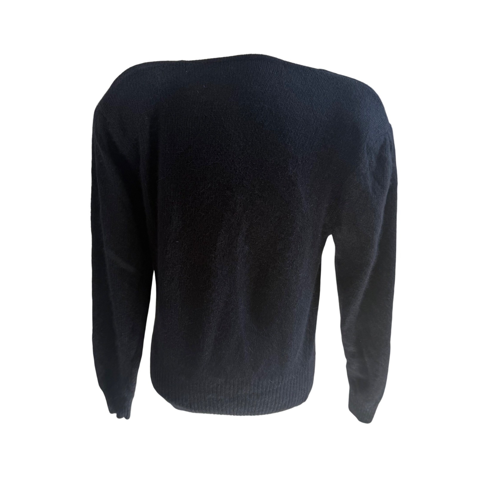 VTG 90s IB Diffusion Black Wool Silk Angora Beaded Bow Sweater Womens M Jewels