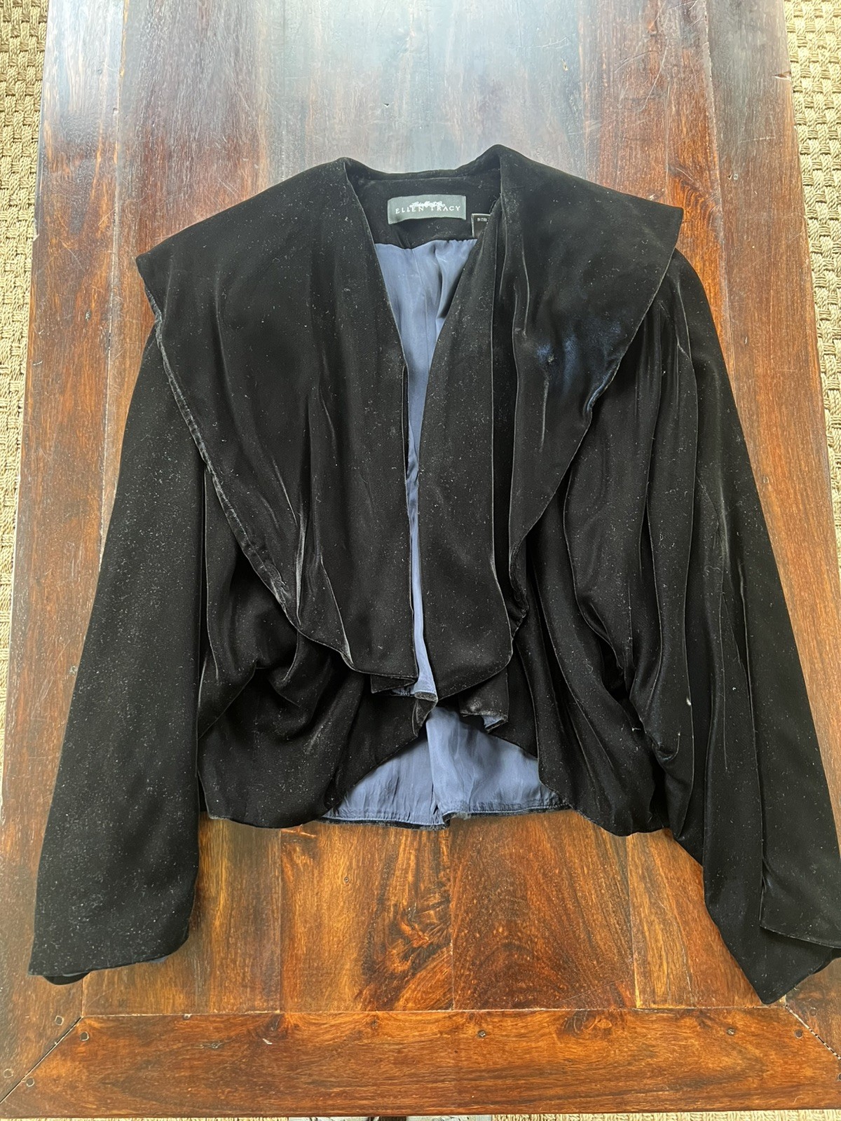 Vintage Linda Allard Ellen Tracy Midnight Blue Cropped Collar Velvet OS Jacket