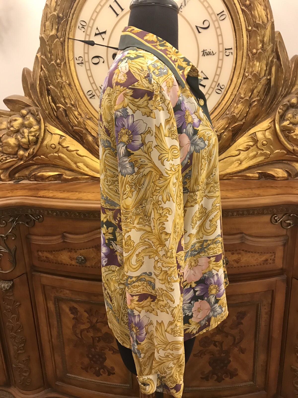 80s Vintage Pastel Floral Semi Sheer Long Sleeve Button Up Size 12 B1.