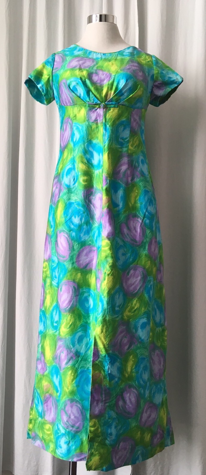 Vintage 50’s Alice Polynesian Floral Maxi dress with drape in the back S