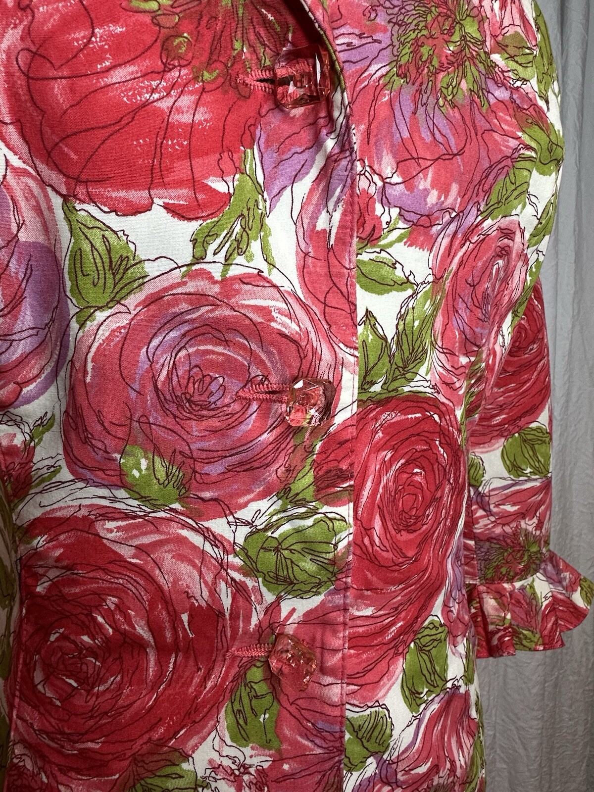 Vtg NOVIELLO-BLOOM Floral SILK 2 pc Ladies Dress Suit w Tank Dress & Jacket Sz 6