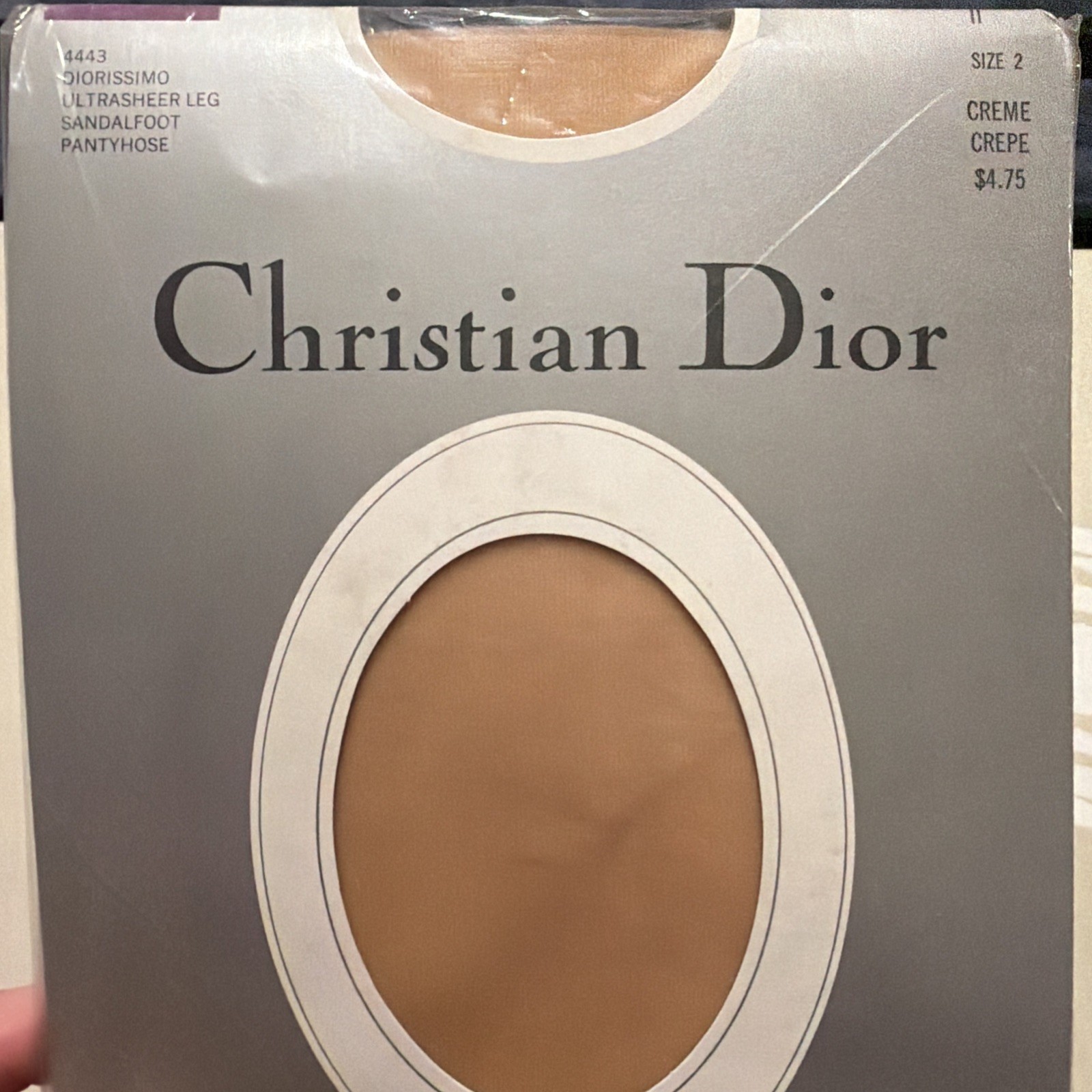 Vintage Christian Dior pantyhose 4443 Ultra Sheer Sandalfoot Creme Crepe Size 2