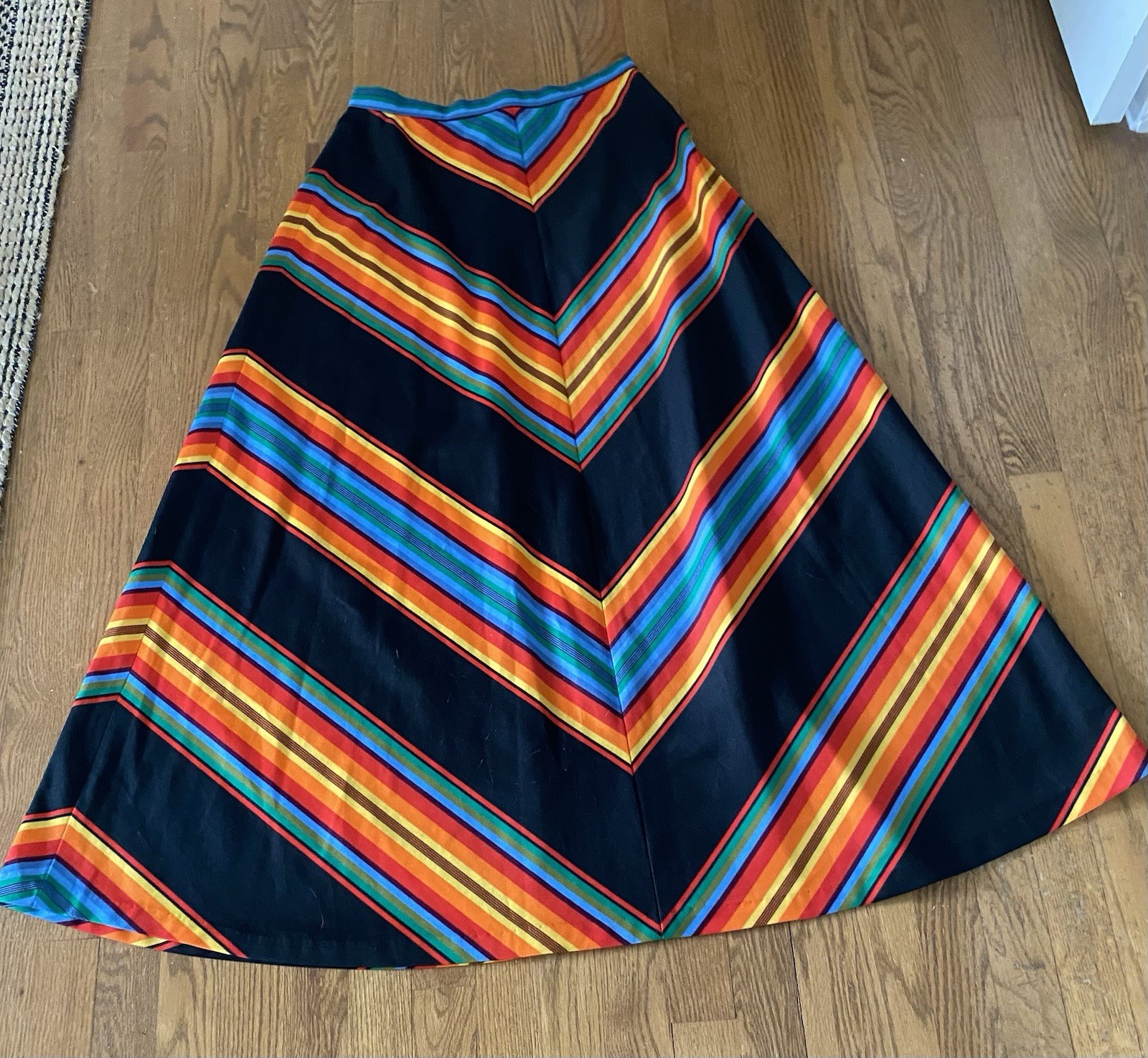 60s 70s Vintage Patchwork Quilt Maxi Skirt Hippie Boho Long Rainbow S 6 8