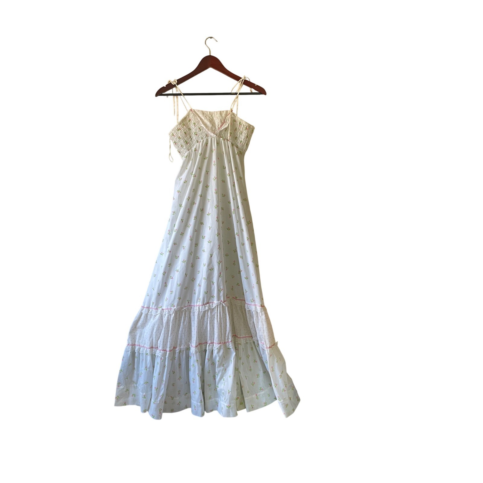 Vintage Jody T of California Floral Maxi Dress White Pink Cottagecore 70s xsmall