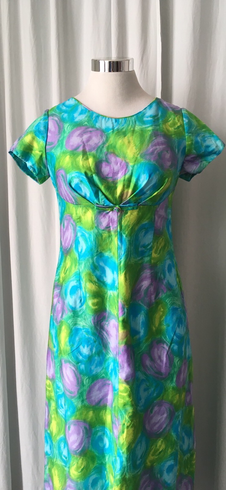 Vintage 50’s Alice Polynesian Floral Maxi dress with drape in the back S