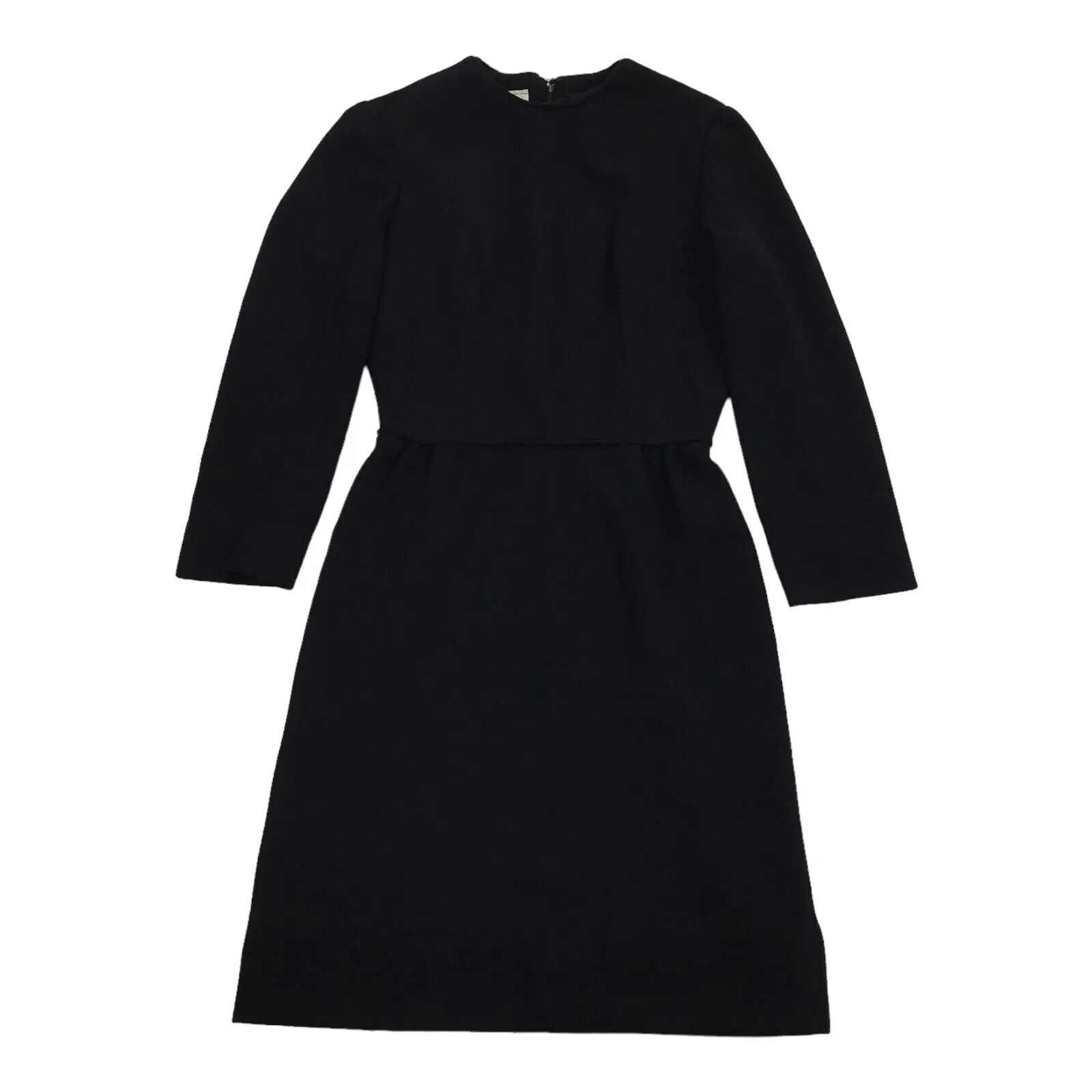 Vintage 1960s Sue Brett Knits Fit & Flare Dress S Solid Black Classic Union Made