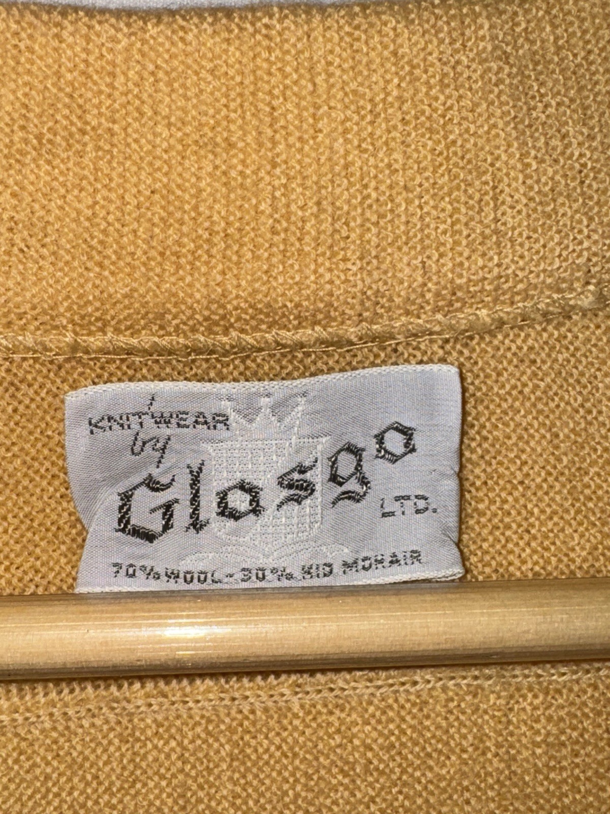 Vintage 60s Mod Knit Skirt Suit Set Mustard Yellow Wool Mohair Glasgo S