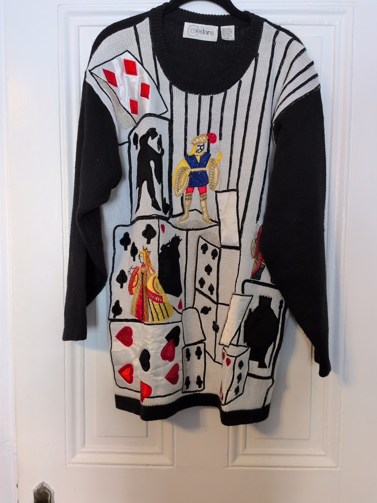 King/Queen Playing Card Embellished Oversized Medium Cotton Sweater Vintage 90s