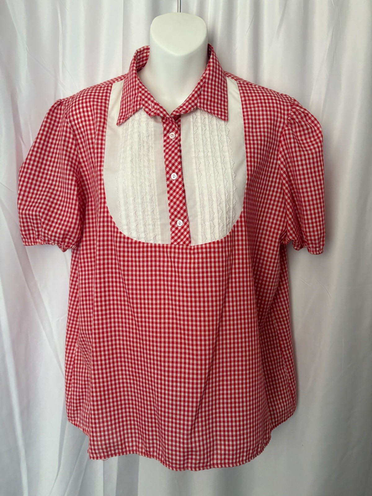 Vtg Blouse Top Jeri Bee Square Dance Lace Red Gingham Prairie Rockabilly X1