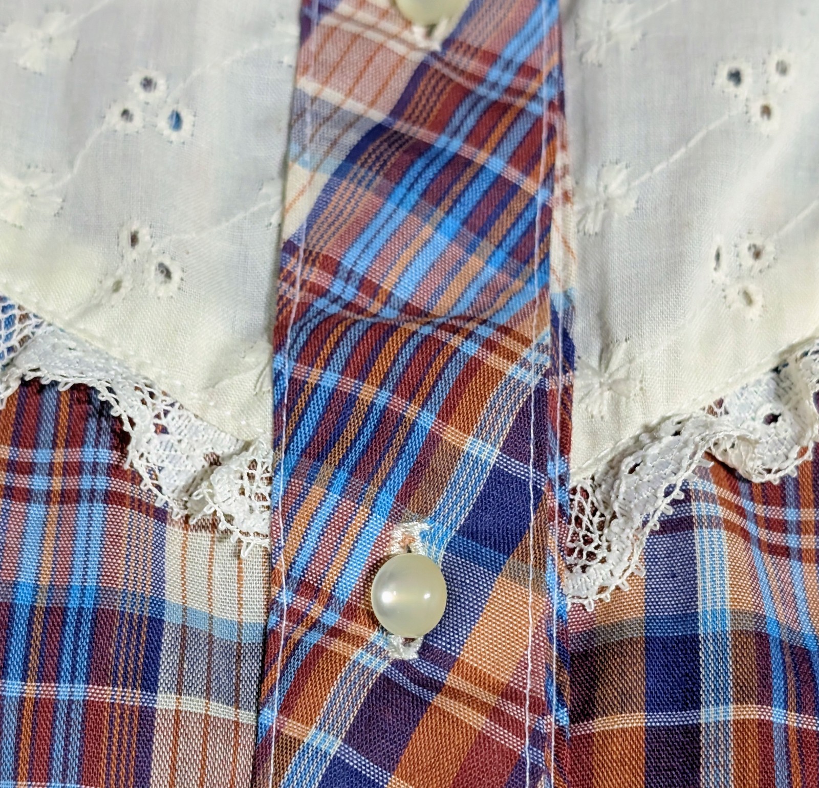 RARE Vintage Jeri Bee Western Shirt Women’s XL Plaid Lace Fringe Pearl Buttons